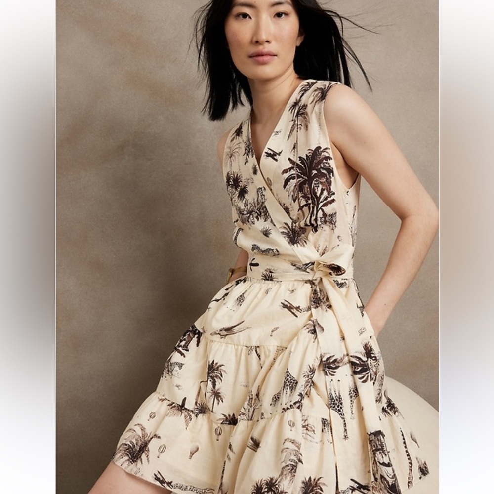 Banana Republic Cream and Brown Midi Dress